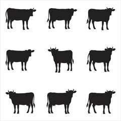farm animals cow collection vector silhouette design