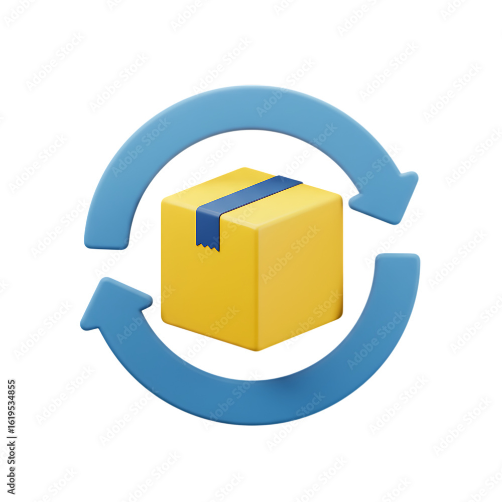 Poster return shipping box with arrows on transparent background