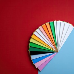 Vibrant Color Palette Swatch Fan on Red and Blue Background