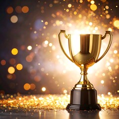 Golden trophy award on dark background