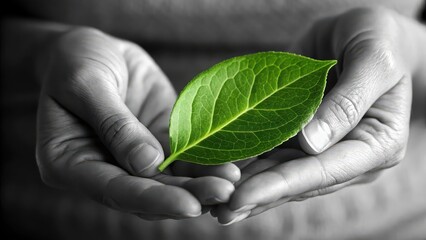 Green leaf in hands nature care environment sustainability ecology eco friendly organic natural leaf