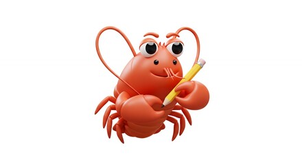 Cartoon crab holding pencil illustration