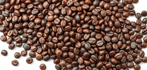 Obraz premium A large heap of dark roasted coffee beans, isolated on white, beans, pile