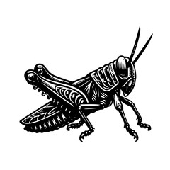 Detailed Black and White Grasshopper Illustration.