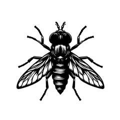 Detailed Black and White Illustration of a Fly 2.