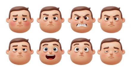 Fototapeta premium Cartoon human faces various emotions set