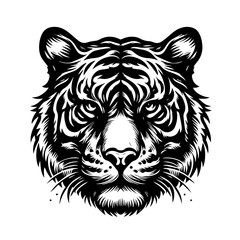 Fierce Black and White Tiger Face Illustration.