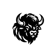 Fierce Black Bison Head Silhouette Logo.