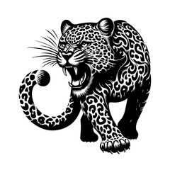 Fierce Black Leopard Roaring with Tribal Patterns.