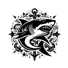 Fierce Shark with Nautical Anchor Emblem.