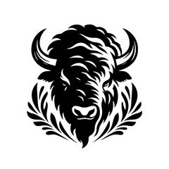 Majestic Bison Head with Laurel Wreath Emblem.