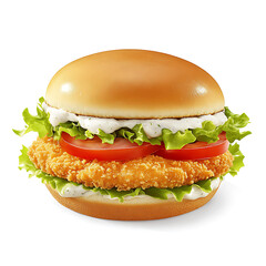 Crispy Chicken Sandwich with Lettuce, Tomato, and Sauce