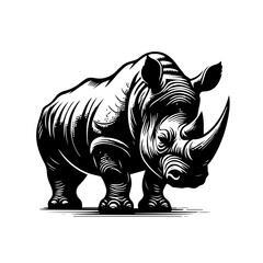 Majestic Black and White Rhinoceros Illustration.