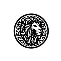Majestic Lion Head Emblem with Ornate Mane.