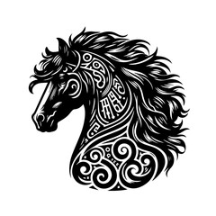 Majestic Tribal Horse Head Silhouette Design.