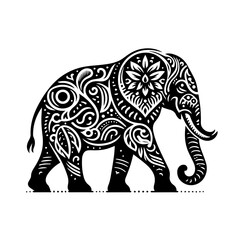 Ornate Black Elephant Silhouette with Intricate Patterns 1.