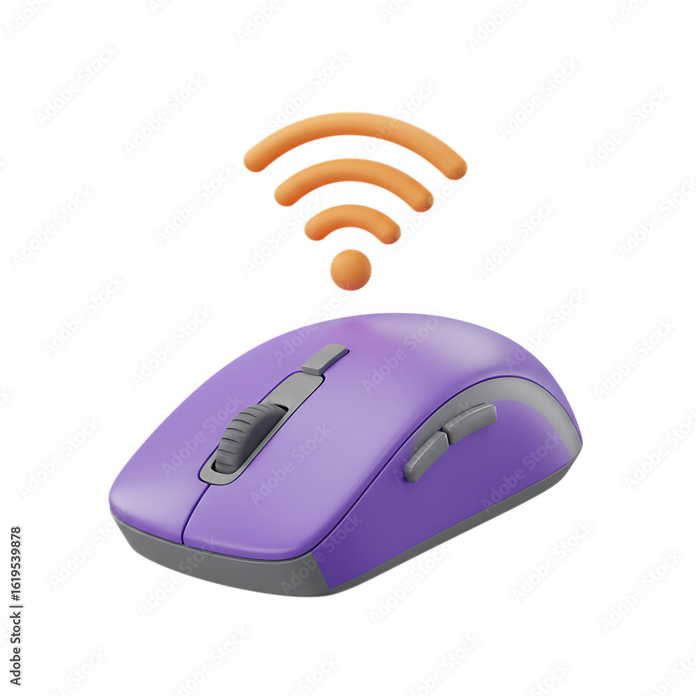 Poster purple wireless mouse with wifi signal on transparent background