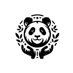 Panda Bear Logo with Protective Hands and Laurel Wreath.