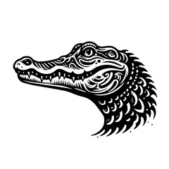 Stylized Black and White Alligator Head Illustration 1.