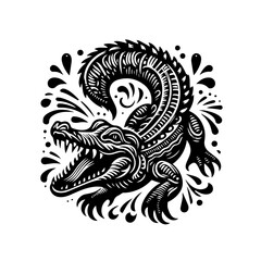 Fototapeta premium Stylized Black and White Alligator Illustration.