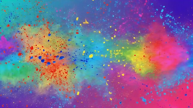 Colorful Holi powder explosion in slow motion across vibrant gradient background