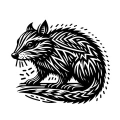 Stylized Black and White Chipmunk Illustration.