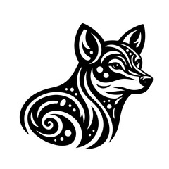 Stylized Black and White Fox Tribal Design.