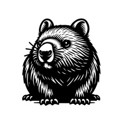 Stylized Black and White Groundhog Illustration.
