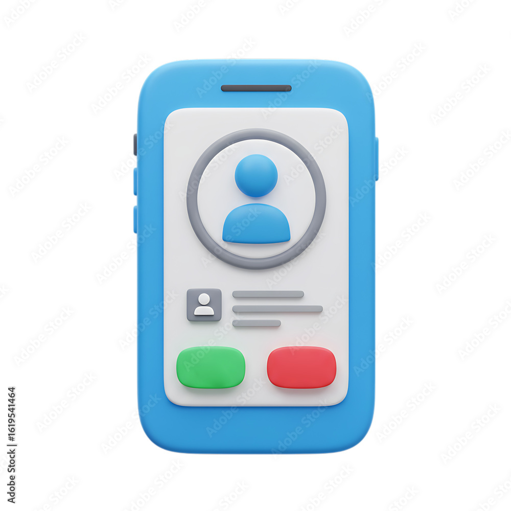 Poster 3d render of smartphone contact interface on transparent background
