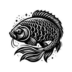 Stylized Black and White Koi Fish Illustration.