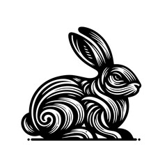 Stylized Black and White Rabbit Illustration.