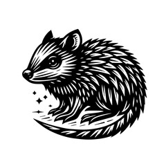 Stylized Black and White Rodent Illustration.