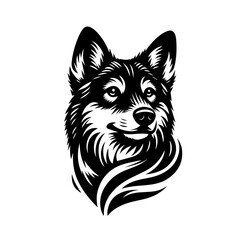 Stylized Black and White Wolf Head Portrait.
