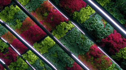 Indoor Hydroponic Farm Growing Colorful Lettuce Under LED Grow Lights