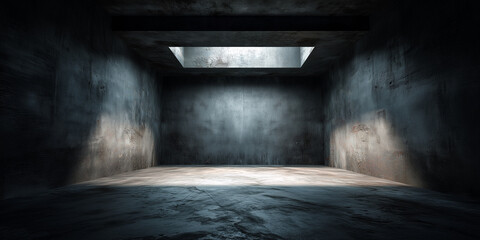 Ein 3D-gerenderter dunkler, schmuddeliger Industriekellerraum mit einer dezenten wei&szlig;en Hintergrundtextur bietet die Kulisse f&uuml;r Fotografie und Bildbearbeitung. Industrie Vintage