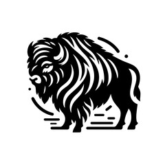 Stylized Black Bison Silhouette with Abstract Elements.
