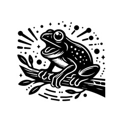 Stylized Black Frog Perched on Branch.
