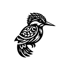Stylized Black Kingfisher Bird Tribal Tattoo Design.