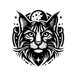Stylized Black Lynx Head with Celestial Elements 1.