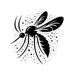 Stylized Black Mosquito Insect Silhouette with Dots.