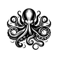 Stylized Black Octopus with Eight Tentacles.