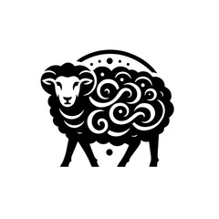 Stylized Black Sheep Silhouette with Ornate Wool.