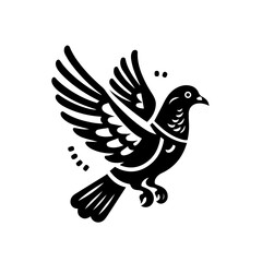 Stylized Black Silhouette of a Dove in Flight.