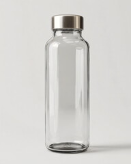reusable water bottle made of glass, clean eco-friendly product on white