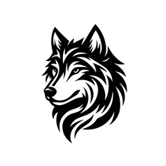 Stylized Black Wolf Head Graphic Design.