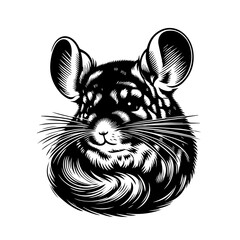 Stylized Chinchilla Portrait in Black and White.