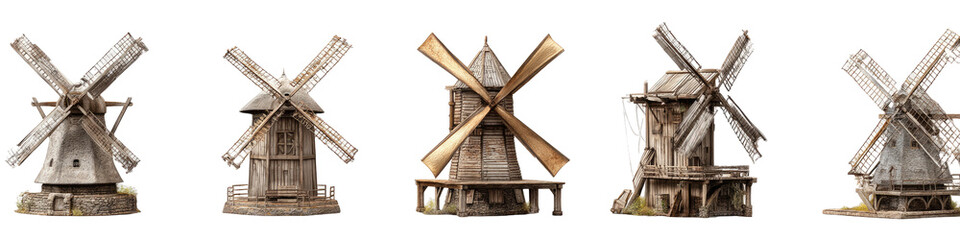 Five antique-style windmills