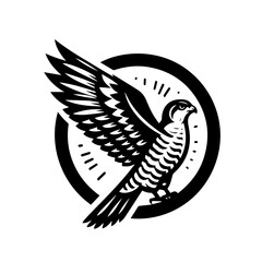 Stylized Falcon Bird of Prey in Flight Emblem.