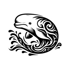 Tribal Dolphin with Swirling Water Design.