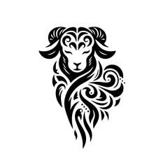 Tribal Ram Head with Ornate Swirls and Horns.